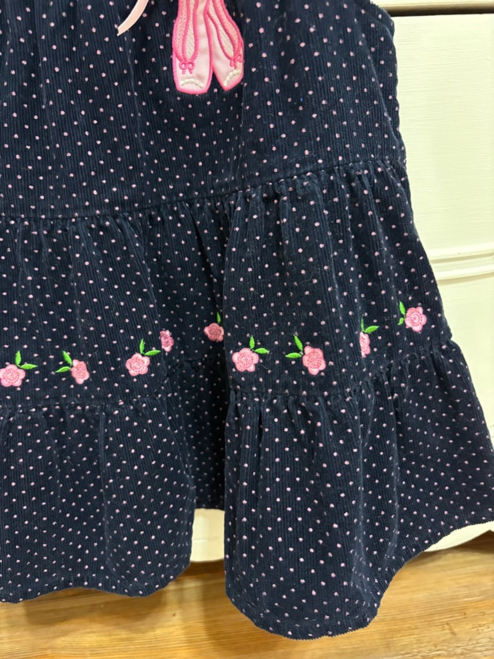 Rare Editions Navy Blue Corduroy Dress with Pink Ballet Slipper Embroidery 24m - Picture 4 of 9